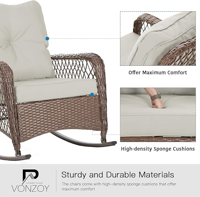 Patio Furniture Set 3 Pieces, Rocking Bistro Set - Image 5