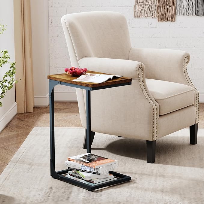 QEEIG C Table Side Table Set of 2 Living Room Sets C Shaped Couch Tray End - Image 9