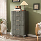 VINGLI Fluted Tall Dresser 5 Drawer, 23.66" W Chest of Drawers Gray Wood Dresser - Image 6