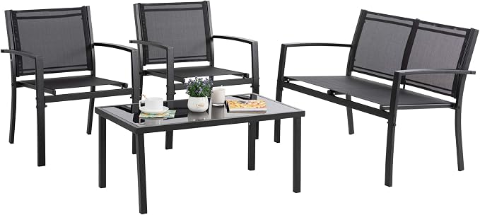 Vongrasig 4 Pieces Patio Furniture Sets, Outdoor Patio Conversation Sets by Vongrasig