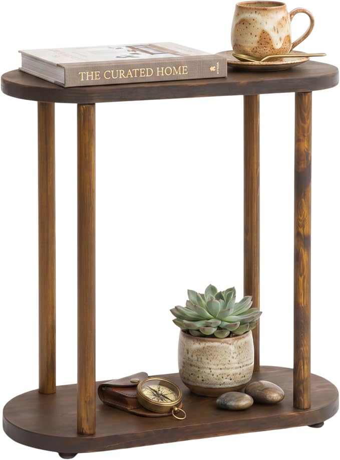 Oval Solid Wood Narrow Side Table, Slim End Table, Small Coffee Table by GENESISWOODESIGN