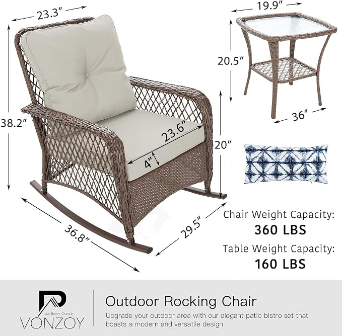 Patio Furniture Set 3 Pieces, Rocking Bistro Set - Image 6