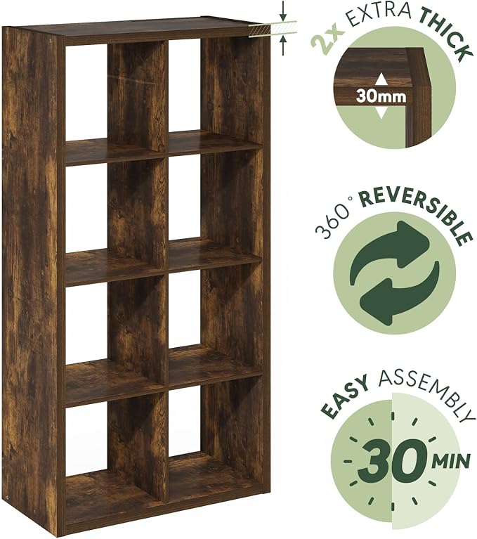 Furinno Cubicle Book Shelf, 8-Cube Bookshelf, Extra Thick Frame Horizontally & - Image 8