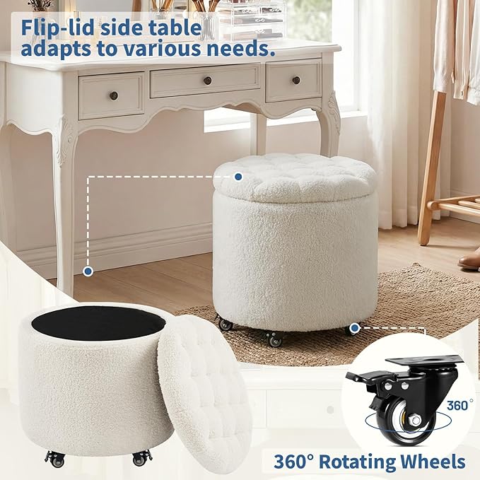 Furniliving Modern Round Storage Ottoman - Image 5
