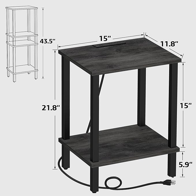 TUTOTAK End Table with Charging Station, Small Side Table, Nightstand Bedside - Image 3