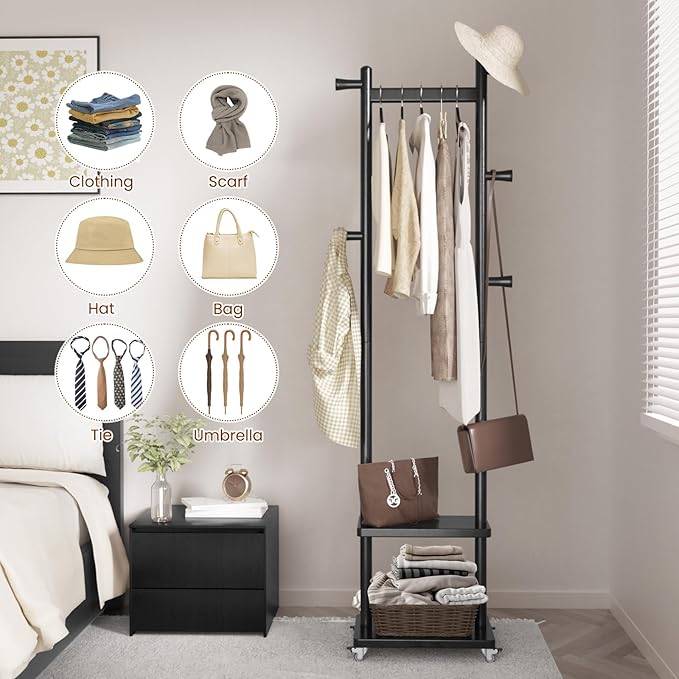 Solid Wood Coat Rack Freestanding Clothing Rack - Image 2