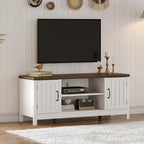 ChooChoo Farmhouse TV Stand, Wood Fluted Door Entertainment Center by ChooChoo