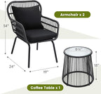 wildformers 3 Pieces Rattan Wicker Bistro Set, Outdoor Conversation Set - Image 6
