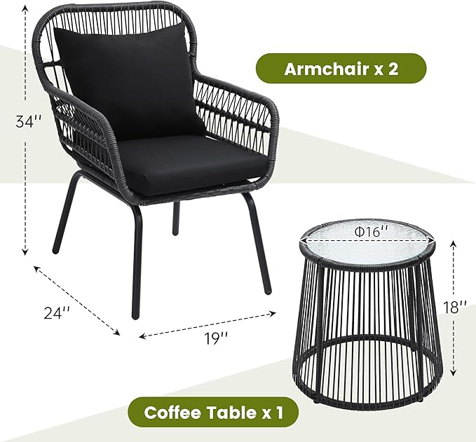 wildformers 3 Pieces Rattan Wicker Bistro Set, Outdoor Conversation Set - Image 6