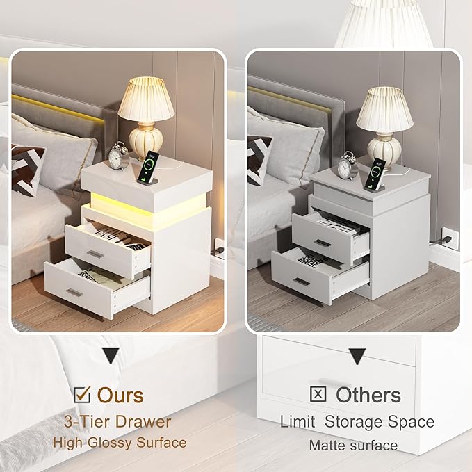 ChooChoo LED Nightstand with Charging Station, Smart Night Stand with Sliding - Image 5
