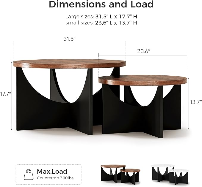 LIKIMIO Nesting Coffee Tables Set of 2, 31.5" Round Side Tables - Image 3