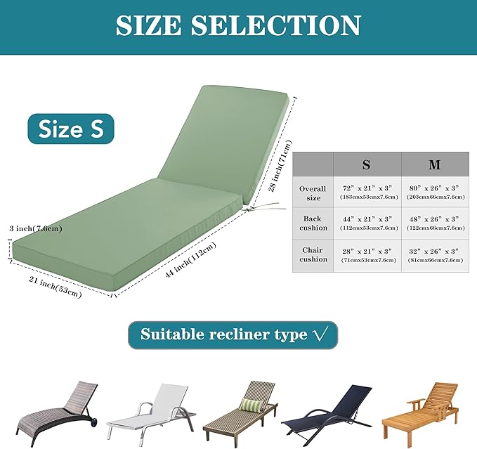 Chaise Lounge Cushion for Outdoor Furniture, Waterproof Fade and Tear Resistant - Image 3