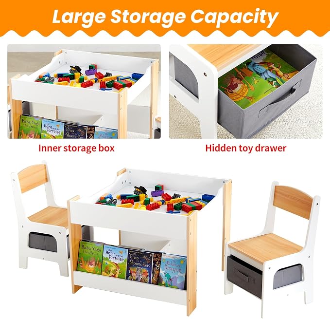 Asweets Kids Table and Chair Set, 4 in 1 Toddler Desk - Image 9