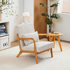 Mid-Century Modern Accent Chair Beige Rubberwood Frame Living Room Bedroom - Image 2