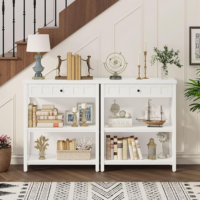 FATORRI Small Bookcase with Drawer, Wood and Metal Bookshelf - Image 5