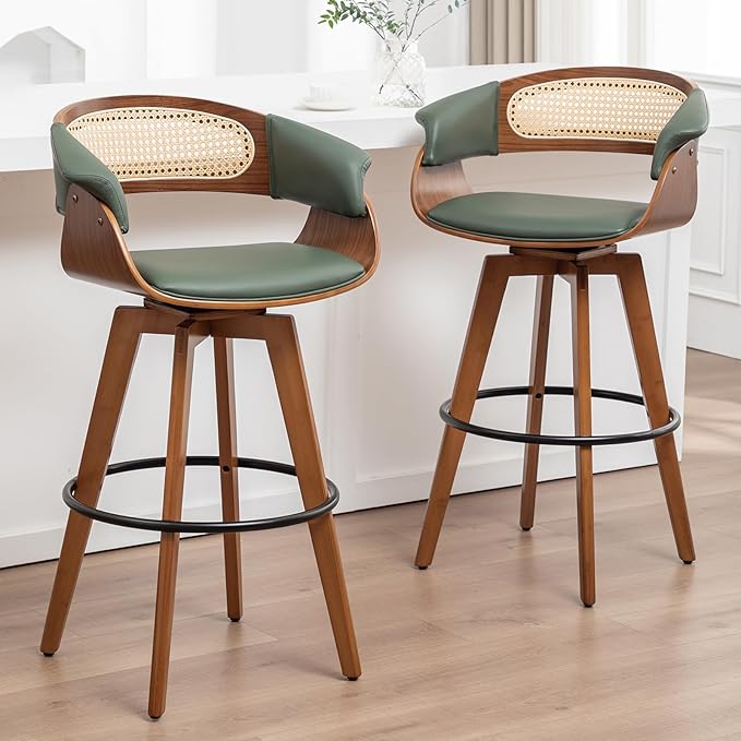 Set of 2 Rattan Swivel Bar Stools by KUNZENTLIVING