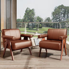 STHOUYN Brown Leather Accent Chairs, Mid Century Modern Chair, Side Arm Chairs - Image 9