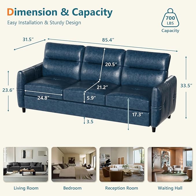 STHOUYN 85” Faux Leather Couch - Image 2