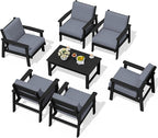 SERWALL HDPE Outdoor Furniture Set, 7 Piece All Weather Wood-Like Outdoor Sofa by SERWALL