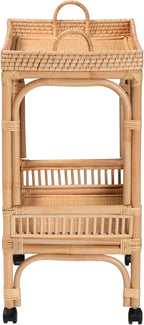 Bali & pari Lombok Modern Bohemian Natural Rattan 2-Tier Wine Cart - Image 3