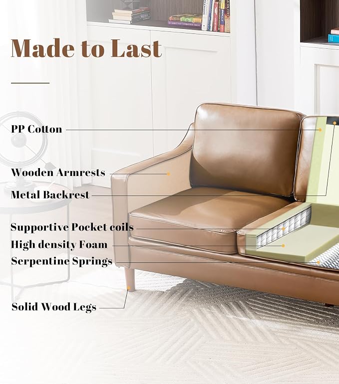 Kingfun Living Room Furniture Sets, 3 Seater Couch and 2 Armchair, Mid Century - Image 3