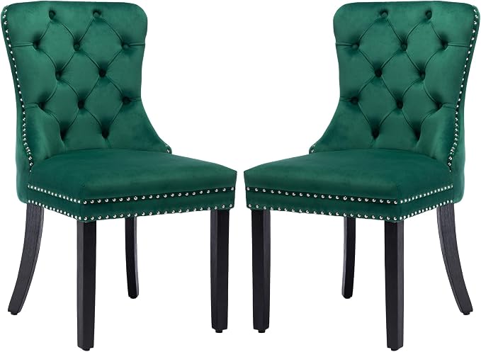 KCC Velvet Dining Chairs Set of 2, Upholstered High-end Tufted Dining Room Chair by KCC