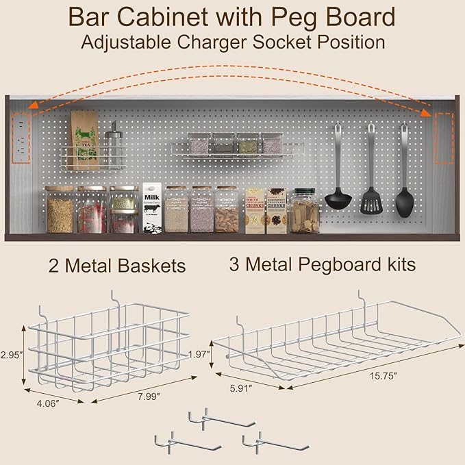71" Pantry Cabinet with Pegboard, Movable Charging Station & Arched Door Cabinet - Image 2