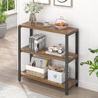 EXCEFUR Small Bookshelf, 3 Tier Short Low Book Shelf, Modern Metal and Wood by EXCEFUR