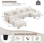 ELUCHANG 150'' Modular Sectional Cloud Couch, Modern Comfy Chenille U Shaped - Image 2
