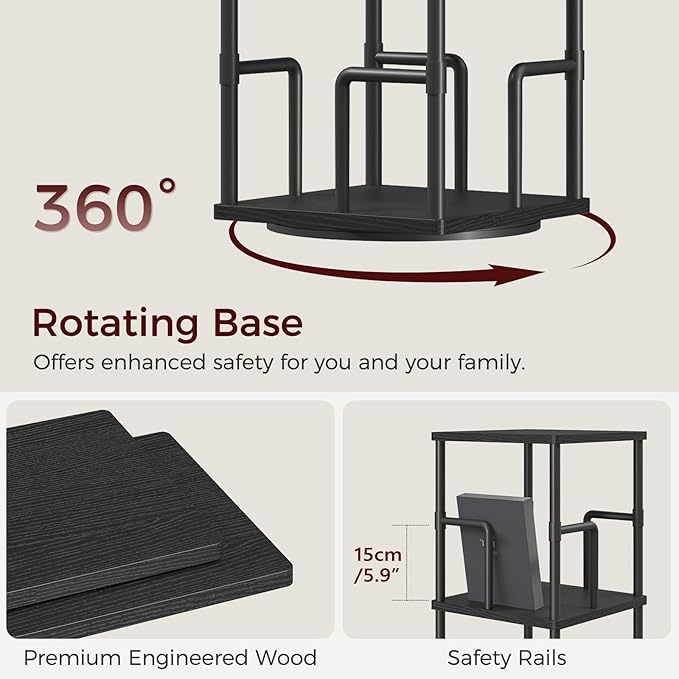 MAHANCRIS 5-Tier Rotating Bookshelf, Freestanding Corner Bookshelf, 360° - Image 6