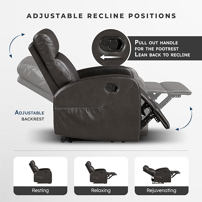 Lexicon Manual Recliner Chair, Faux Leather Reclining Chair, Wall Hugger - Image 4