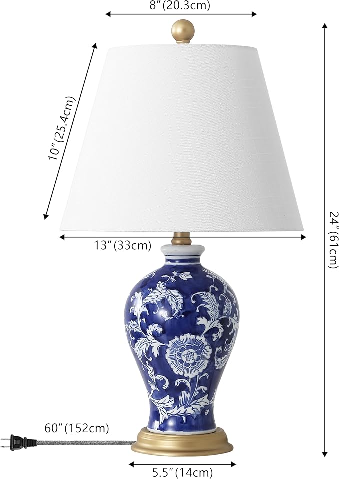 JONATHAN Y 24" Navy/White French Country Ceramic Floral Urn Table Lamp - Image 4