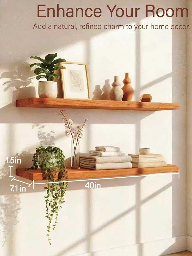 Solid Wood Floating Shelves, 40in Finished Real Wood Wall Shelves - Image 4