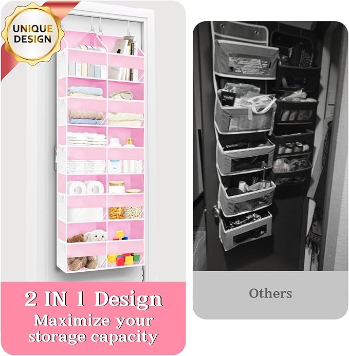 Ofiray-home Pink Over The Door Organizer 5 Tiers, Extra Large Behind Door - Image 2
