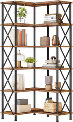 HOOBRO Corner Bookshelf, 6-Tier L-Shaped Bookcase, Industrial Open Display - Image 9