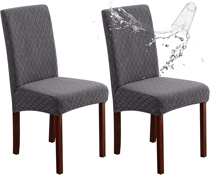 Genina Waterproof Chair Covers for Dining Room Set of 2, Stretch Jacquard by Genina