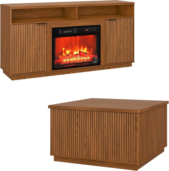 2-Piece Fluted Living Room Set Includes 31.5" Fluted Lift Top Coffee Table by PATIOCHIC