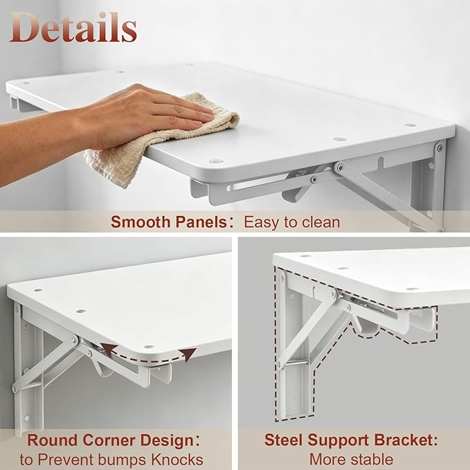 Folding Shelf Wall Mounted for Small Space, Home Office Floating Fold Down Desk - Image 4