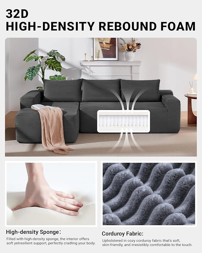 97" Cloud Sectional Couch, Modern Modular Sectional Sofa - Image 3