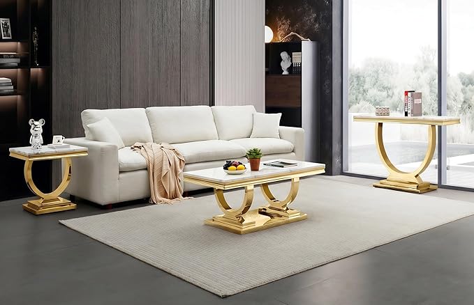 Henf 47" Marble Console Table Modern White Faux Marble Entryway Table - Image 5