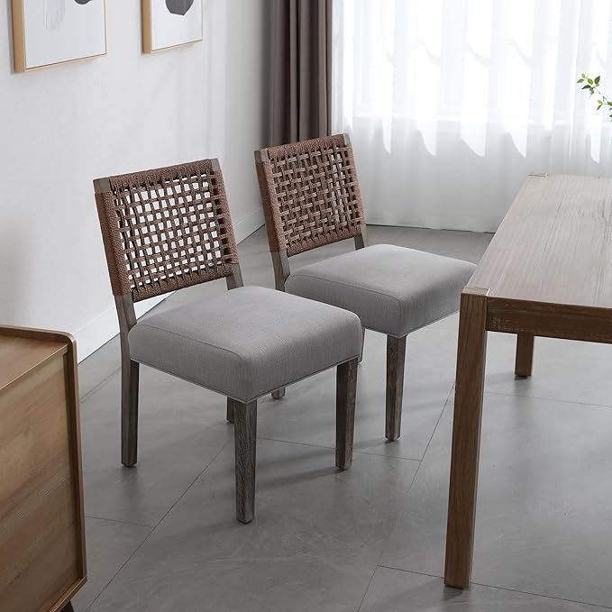 LZAREAL Farmhouse Dining Chairs Set of 2 Linen Fabric Upholstered Accent Side - Image 4
