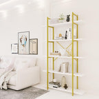 5 Tiers Bookshelf Organizer White Faux Marble Shelf, Modern Open Display - Image 3
