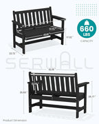 SERWALL Outdoor Bench, HDPE Outdoor Benches Weatherproof, 2-Person Garden Bench - Image 3
