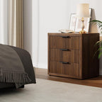 Night Stand with 3 Drawers, Fluted Bed Side End Table with Metal Handle - Image 3