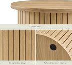 mopio Quin Pedestal Side Table, Tambour Round Fluted End Table, Small Accent - Image 3