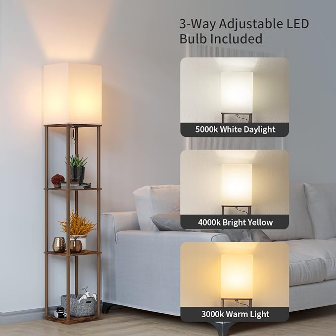 SUNMORY Floor Lamp with Shelves, Modern Square Standing Lamp with 3 Color - Image 2