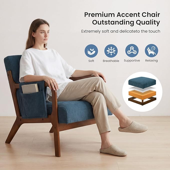 DUMOS Mid Century Modern Accent Chair, Upholstered Armchair - Image 5
