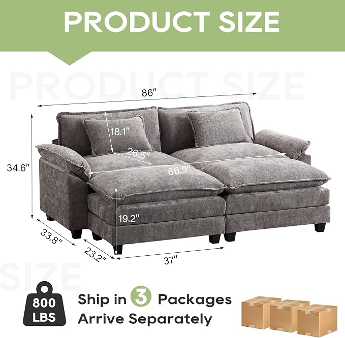 Oprisen 86" Modular Sectional Sofa, Comfy Cloud Couch Sectional Sofa - Image 2