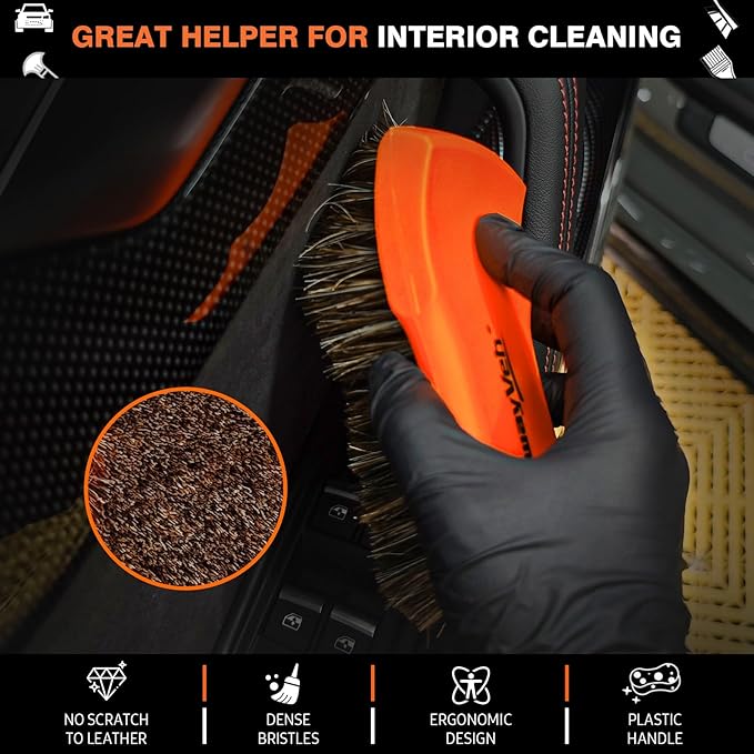 YeewayVeh 7PCS Car Interior Detailing Kit, Horse Hair Leather Brush - Image 3