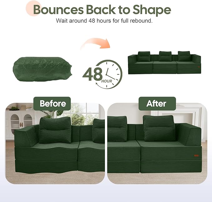 COMAX Futon Sofa Bed 3 Seater, 4 in 1 Folding Boneless Sleeper Corduroy Couch - Image 8